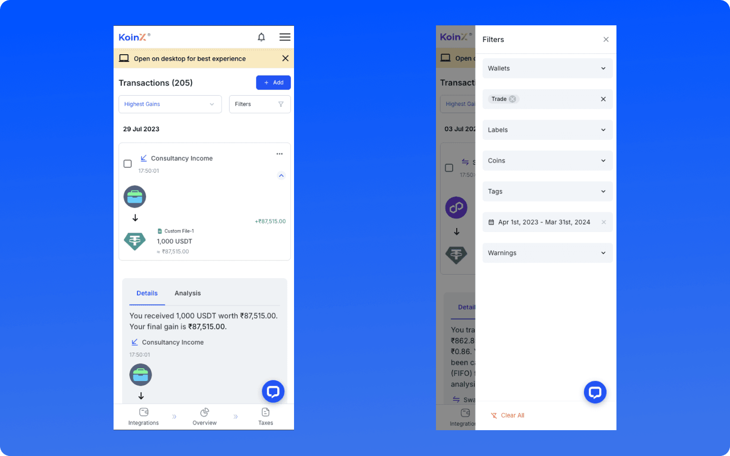 Transaction Filters UI Update